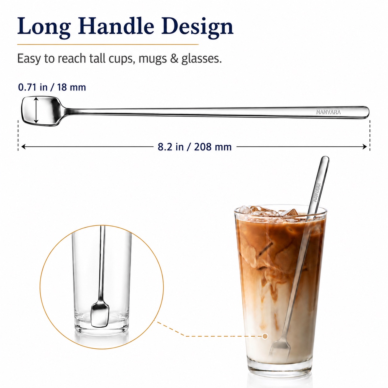NANVARA coffee spoon 8.2 inch size and reach diagram