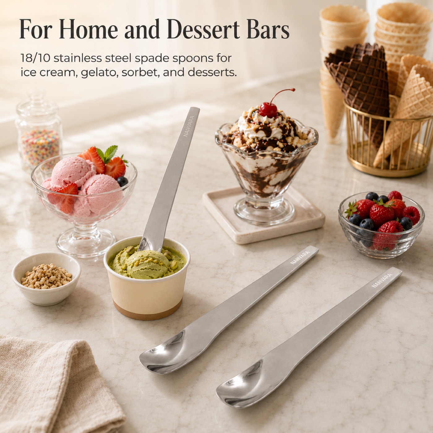 Ice cream spade spoon home dessert scene
